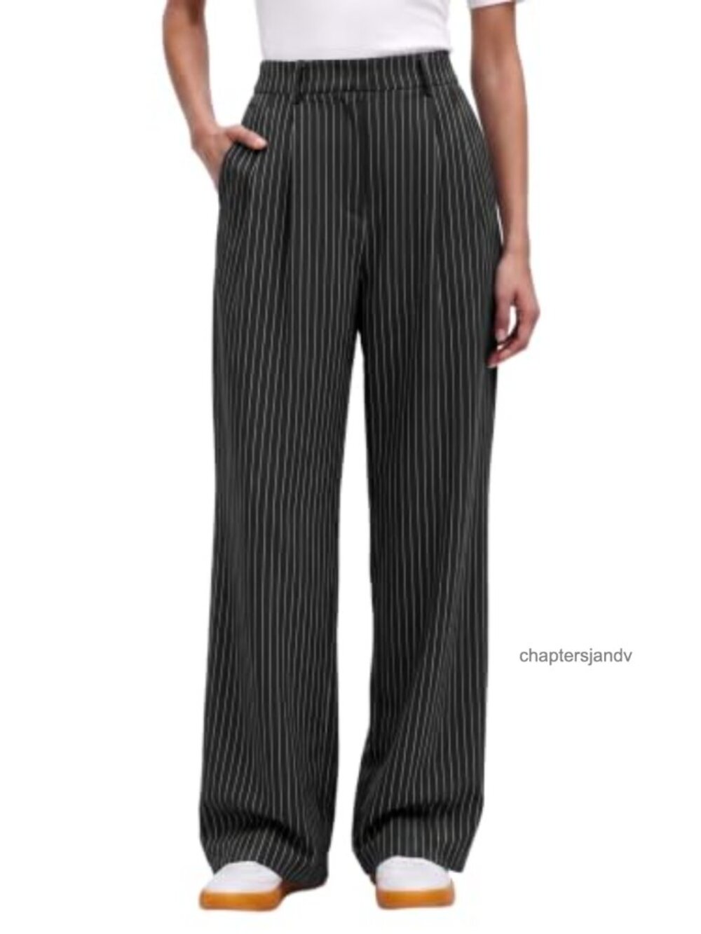 High Waisted Pinstripe Wide Leg Work Pants Business Casual Slacks